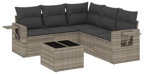 vidaXL 6-tlg. Garten-Sofagarnitur mit Kissen Hellgrau Poly Rattan 3252499