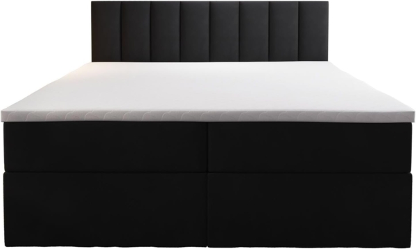 Palermo Boxspringbett mit Bettkästen H3 Matratze mit Topper (Schwarz, 180x200 cm)