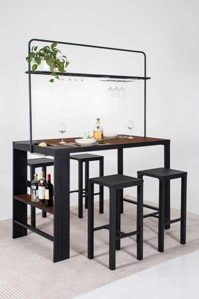 Leco Bar-Sitzgruppe / Gartentheke "Elsa", anthrazit-holzoptik, 157 x 80 x 209 cm