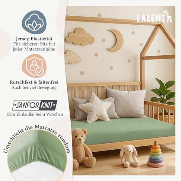 Laleni Basic Spannbettlaken Stubenwagen rechteckig 42x81 cm - Oeko-Tex Zertifiziert, 100% Baumwolle, atmungsaktives Spannbetttuch Jersey Baby, 150 g/m², Summer Green - Grün Bild 4