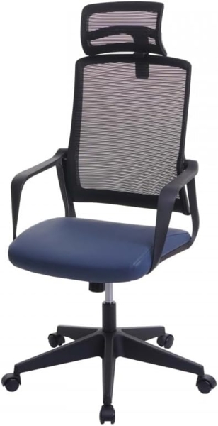 Bürostuhl HWC-J52, Drehstuhl Schreibtischstuhl, ergonomisch Kopfstütze, Kunstleder ~ blau-grau