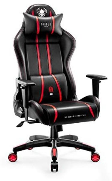 Diablo X-One 2. 0 Gaming Stuhl Bürostuhl Schreibtischstuhl Verstellbare Armlehnen Ergonomisches Design Nacken/-Lendenkissen (Rot, Kids (S))