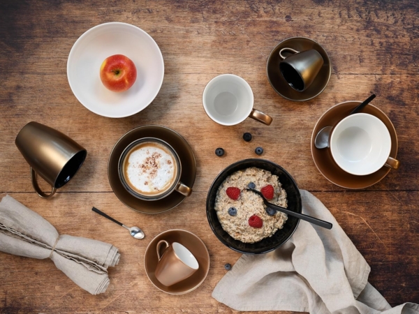 CreaTable, 24327, Serie Golden Days Weiß, 12-teiliges Geschirrset, Cappuccino Set aus Steinzeug Gold/Weiß Bild 4