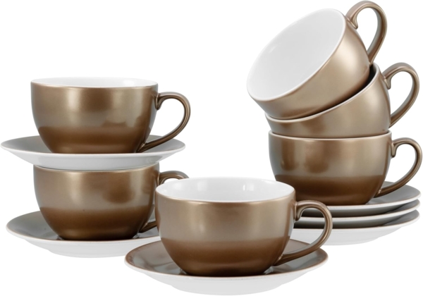 CreaTable, 24327, Serie Golden Days Weiß, 12-teiliges Geschirrset, Cappuccino Set aus Steinzeug Gold/Weiß Bild 1