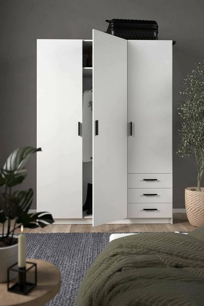Dmora - Kleiderschrank 3 Türen Thea, Schlafzimmermöbel, Schrank, Garderobe, 147x50 h200 cm, Weiß