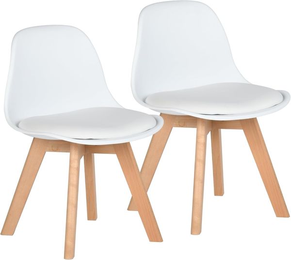FurnitureR 2 PCS Kinderstühle mit breiter weicher Kissensitz für Massive Buchenholzbeine, robuste Kinderstühle mit Rückenlehne für Kinderzimmer, passend für 1-6 Jahre Kinder, PP+PU, weiß