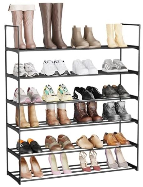 Sekey Schuhregal 6 Ebenen, Platzsparend Schuhregal für Kleiderschrank und Eingang, Metall Schuhständer für 24-30 Paar Schuhe -91 x 29.5 x 115 cm