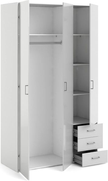 Dmora - Kleiderschrank 3 Türen Suzette, Schlafzimmermöbel, Schrank, Garderobe, 116x50 h200 cm, Weiß Bild 9