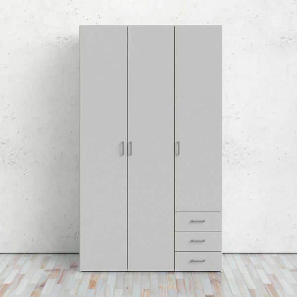 Dmora - Kleiderschrank 3 Türen Suzette, Schlafzimmermöbel, Schrank, Garderobe, 116x50 h200 cm, Weiß