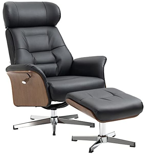 HOMCOM Relaxsessel Relaxsessel mit Hocker, mit Liegefunktion (Liegestuhl mit Fußbank, 2-St), bis 150 kg belastbar, Schwarz