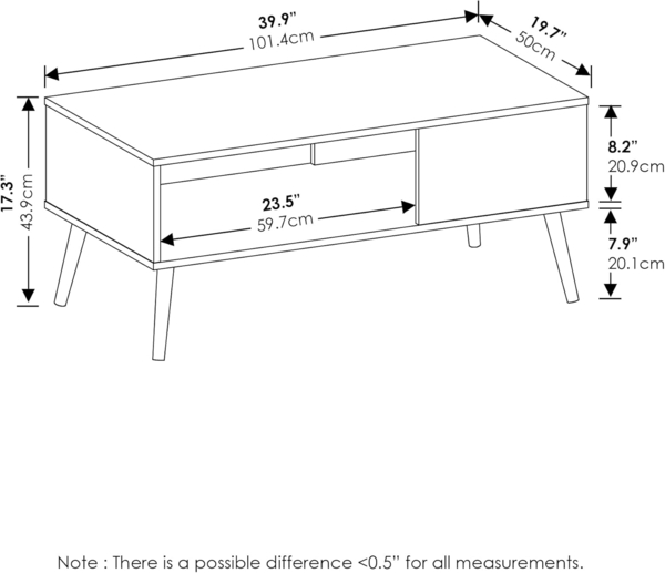 Furinno Mid Century Style Coffee Table with Wood Legs, Engineered, Espresso, 50. 01 (D) x 100 (W) x 45. 01 (H) cm Bild 3