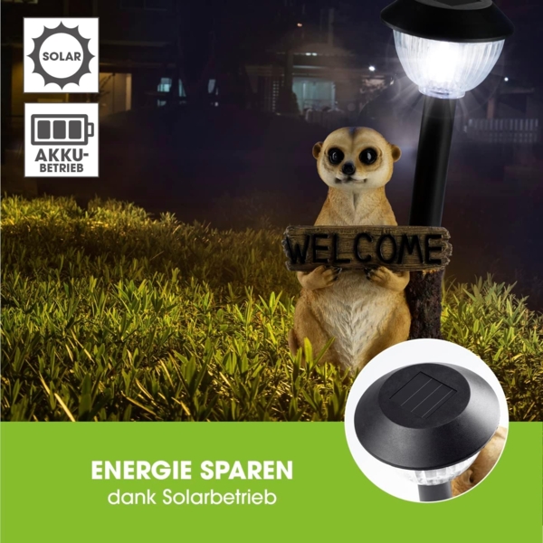EASYmaxx Solar-LED Erdmännchen mit Laterne & Welcome-Schild | Kabellos mit automatischem Tageslichtsensor | Detailgetreu & handbemalt | Dekorativ für Garten, Balkon, Terrasse | 8 Stdn. Leuchtdauer Bild 5