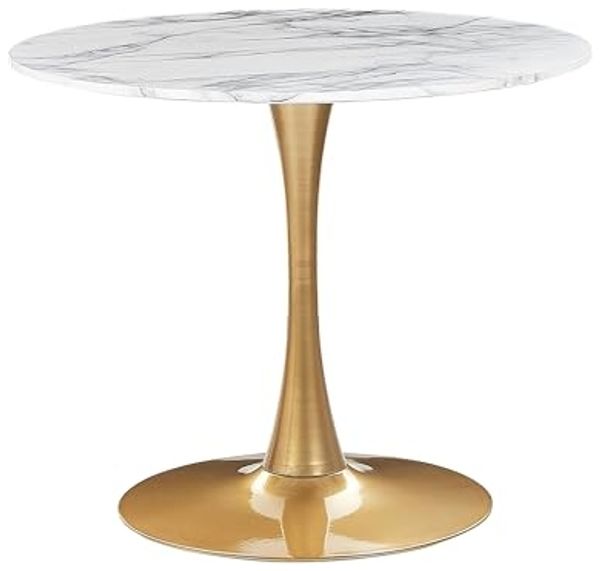 Esstisch 'Boca' weiß / gold Marmor Optik ⌀ 90 cm