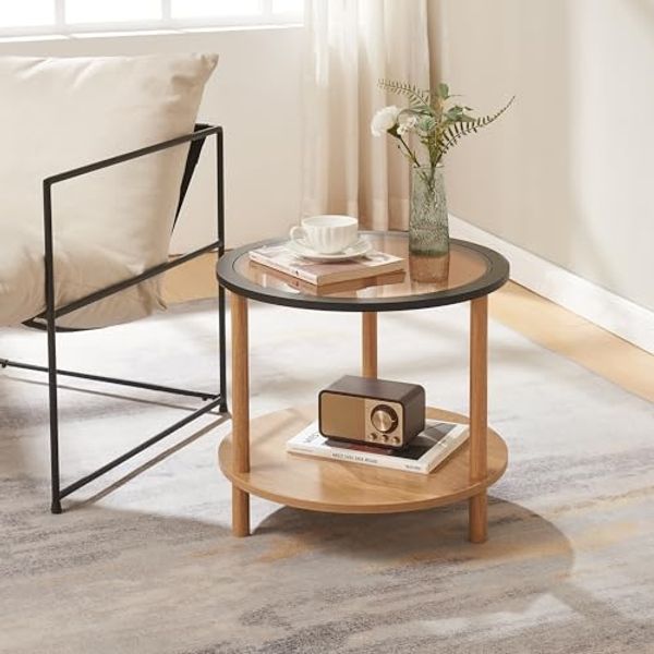Beistelltisch Latama mit Glasplatte Ø51x45 cm Natur/Schwarz/Bronzeglas [en. casa]