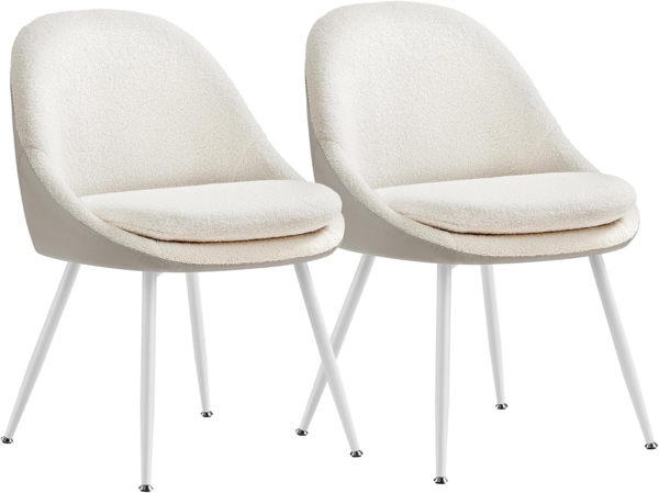 VASAGLE Esszimmerstuhl 2er Set, Küchenstuhl, bis 120 kg belastbar, Kissen mit 5,5 cm dickem Schaumstoff gepolstert, nach außen stehende Beine, für Büro Wohnzimmer, cremeweiß-wolkenweiß KDCDE184W01