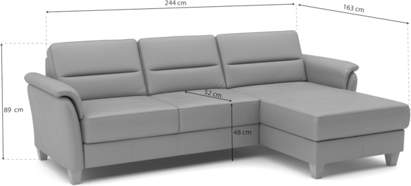 CAVADORE Leder-Ecksofa Palera mit Longchair / Landhaus-Couch mit Federkern + massiven Holzfüßen / 244 x 89 x 163 / Leder Beige Bild 3