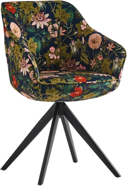 B&D home Esszimmersuhl PANDORA | Drehstuhl Polsterstuhl Armlehnenstuhl Schalenstuhl für Wohnzimmer, Büro | modern | Samtstoff Blumenoptik, 1 Stück