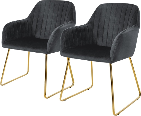 ML-DESIGN Stuhl Esszimmerstuhl mit Rücken- und Armlehnen Samtbezug ergonomisch (2 St), Wohnzimmerstuhl Grau, goldenes Metallgestell Küchenstuhl Sessel