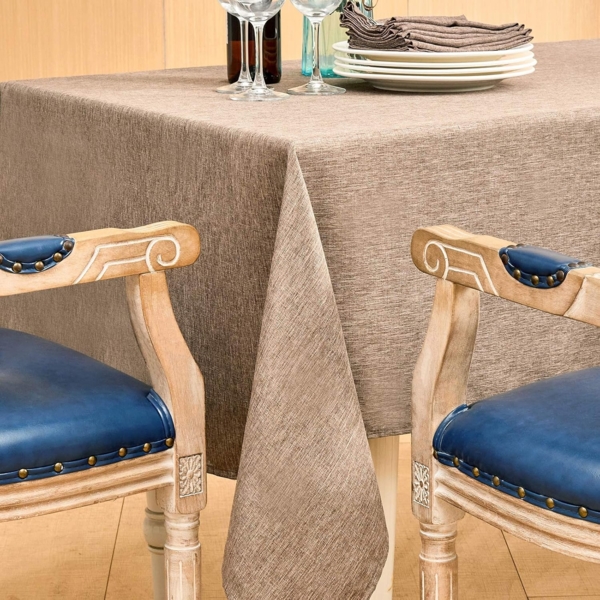 Mebakuk Rechteckige Tischdecke, Leinen, Bauernhaus-Tischdecke, wasserdicht, schrumpffrei, weich und knitterfrei, dekorativer Stoff, Tischdecke für Küche (Flachs, 152,4x264,2 cm (8–10 Sitze) Bild 5