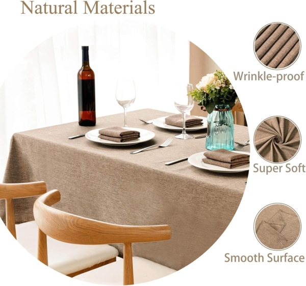 Mebakuk Rechteckige Tischdecke, Leinen, Bauernhaus-Tischdecke, wasserdicht, schrumpffrei, weich und knitterfrei, dekorativer Stoff, Tischdecke für Küche (Flachs, 152,4x264,2 cm (8–10 Sitze) Bild 3