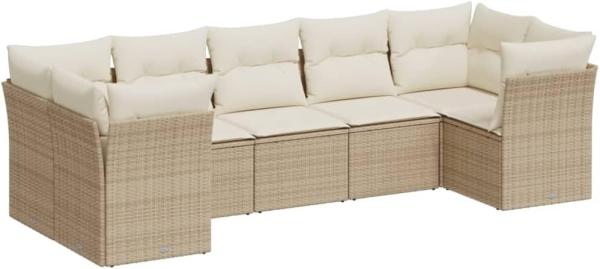 vidaXL 7-tlg. Garten-Sofagarnitur mit Kissen Beige Poly Rattan 3218118