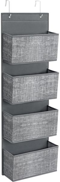 Songmics Hängeorganizer, Hängeaufbewahrung, Hängeregal mit 4 Taschen, für die Tür, Schlafzimmer, Büro, Kleiderschrank, 33,5 x 12 x 100 cm, grau meliert RDH004G11