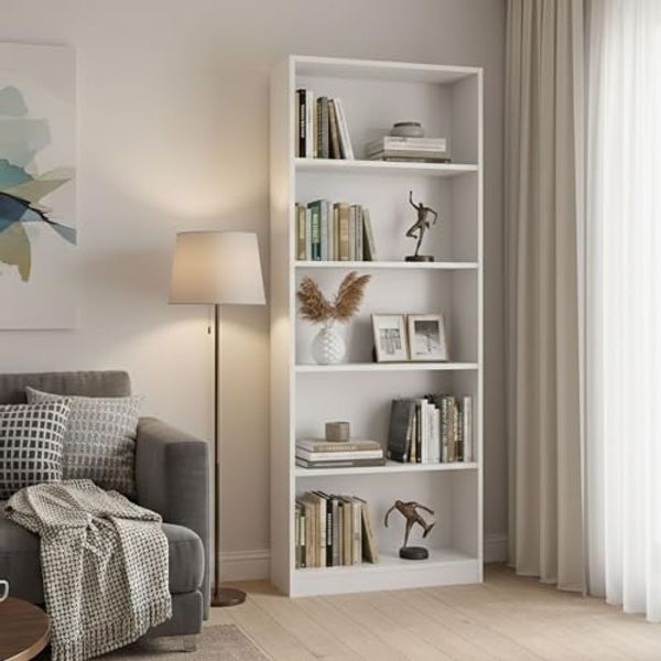 Dmora Boston Bücherregal, linear mit 4 Ebenen, für Büro oder Schlafzimmer, modernes Bücherregal, 80 x 28 x 201 cm, Weiß
