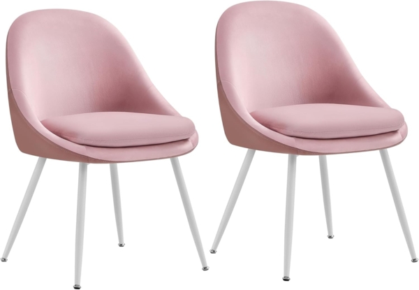 VASAGLE Esszimmerstuhl 2er Set, Küchenstuhl, bis 120 kg belastbar, Kissen mit 5,5 cm dickem Schaumstoff gepolstert, nach außen stehende Beine, für Büro Wohnzimmer, pastellrosa-wolkenweiß KDC184R01