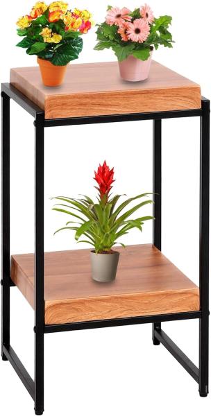 Blumentisch HWC-K71, Blumenregal Beistelltisch Pflanzregal, MVG-zertifiziert MDF Metall ~ naturfarben, 61cm