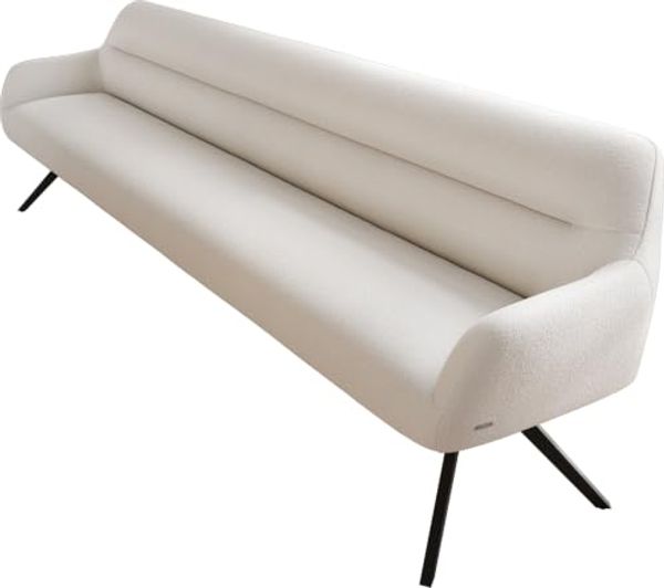 Esszimmerbank Taya-Flex 300 cm Bouclé Creme-Weiß Kreuzgestell kantig Schwarz Taschenfederkern