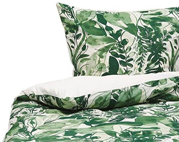 Bettwäsche Set weiß / grün Baumwollsatin 135x200 cm GREENWOOD