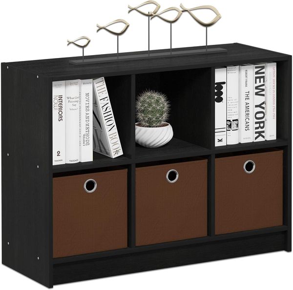 Furinno Basic Bücherregal mit 6 Fächern und 3 Einschüben, holz, Americano/Mittelbraun, 30. 23x80. 26x59. 94 cm