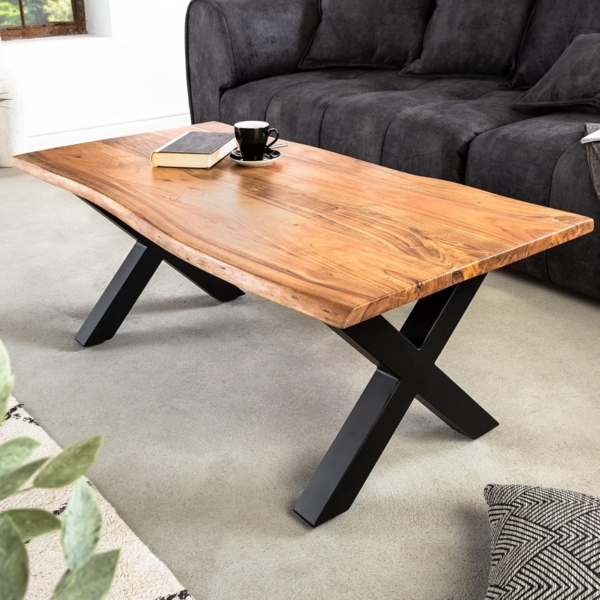 riess-ambiente Couchtisch MAMMUT 120cm natur / schwarz (Einzelartikel, 1-St), Massivholz · Metall · Baumkante · Akazie · Wohnzimmer · Industrial