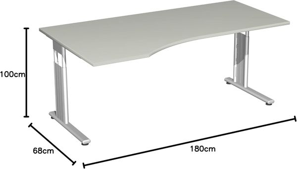 PC-Schreibtisch links, höhenverstellbar, 180x100cm, Lichtgrau / Silber Bild 3