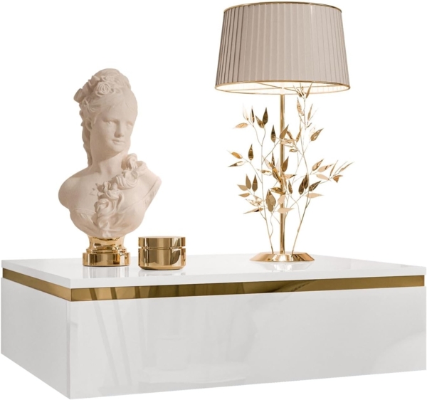 Lookway Nachttisch AURORA Weiß / Weiß hochglanz zum Aufhängen, Breite : 48,4 cm