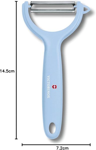 Victorinox | Universalschäler für Obst und Gemüse | Extra scharfe Zackenschliffklinge | Zweischneidig | Ergonomischer Griff | Limited Edition in Hellblau Bild 3
