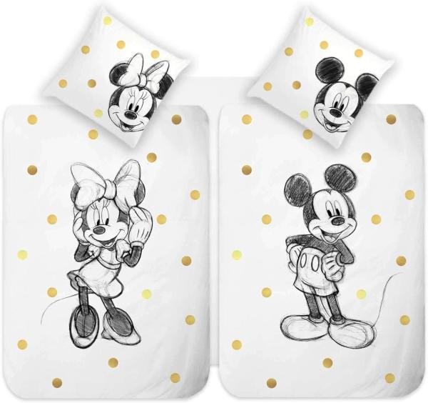 Disney Wendebettwäsche Mickey & Minnie Wendebettwäsche Set - 4 St - 2*135x200 cm + 2*80x80 cm, 4 teilig, Mit Reißverschluss, 100% Baumwolle