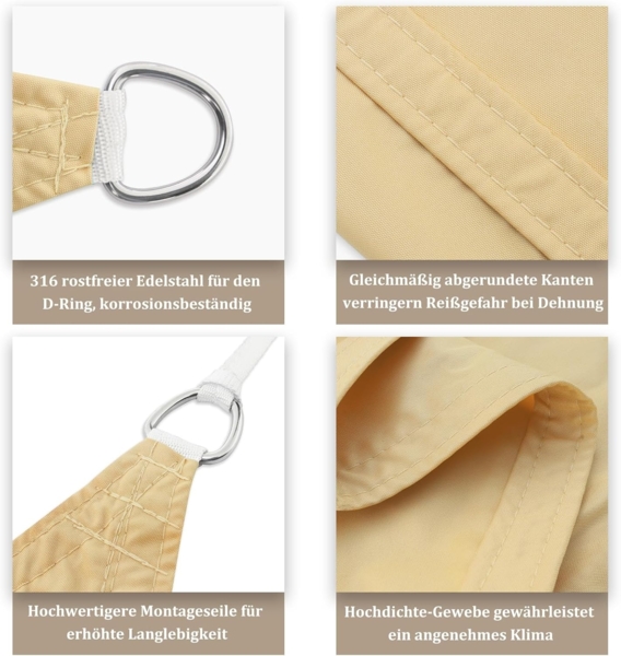 UMI Sonnensegel Wasserdicht 2x4 m Rechteckig Sonnenschutz Wetterschutz PES Polyester Segel Baldachin 95% UV Schutz mit Seilen für Garten Balkon Terrasse- Sand Bild 3