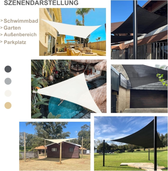 UMI Sonnensegel Wasserdicht 2x4 m Rechteckig Sonnenschutz Wetterschutz PES Polyester Segel Baldachin 95% UV Schutz mit Seilen für Garten Balkon Terrasse- Sand Bild 6