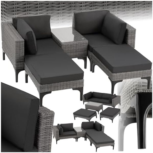 tectake Loungeset Rattan Lounge, (Set, 5-tlg), Stabiles Gestell aus leichtem und rostfreiem Aluminium