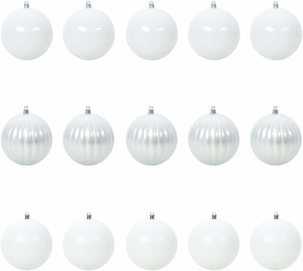 vidaXL Weihnachtskugel-Set 15 pcs Weiß Kunststoff 42018865
