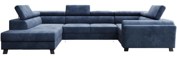 Designer Sofa Emilio mit Schlaf- und Klappfunktion Samt Blau Links