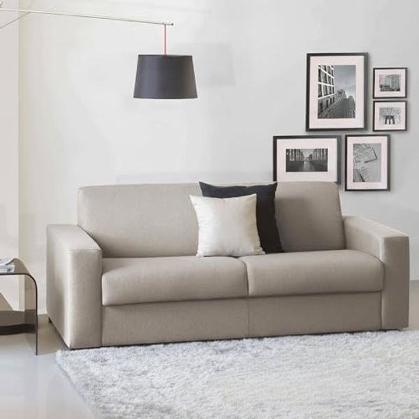Talamo Italia 3-Sitzer Elisabetta Schlafsofa,Wohnzimmersofa,Made in Italy,Drehbare Öffnung mit Matratze und Netz inklusive,aus gepolstertem Stoff,mit schmalen Armlehnen,cm: 200x95h90,Farbe Taubengrau