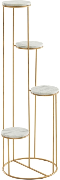 Blumenständer Echter Marmor Weiß 36,5 x 107,5 x 36,5 cm Pflanzenständer Stehend Gold | Blumenhocker Wohnzimmer Freistehend mit 4 Ablagen | Pflanzenregal Blumenregal Groß Modern