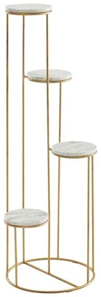 Blumenständer Echter Marmor Weiß 36,5 x 107,5 x 36,5 cm Pflanzenständer Stehend Gold | Blumenhocker Wohnzimmer Freistehend mit 4 Ablagen | Pflanzenregal Blumenregal Groß Modern