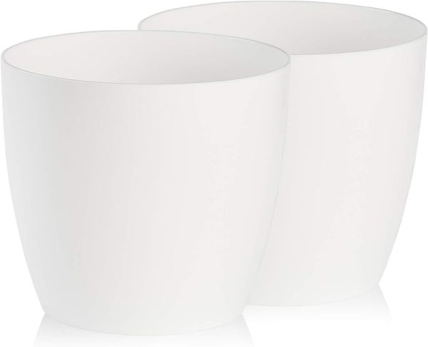 Tymar Blumentopf, 2er-Pack, Pflanzentopf aus Kunststoff, Moderne, matt, Runde Form (Weiß, ø 12 cm)