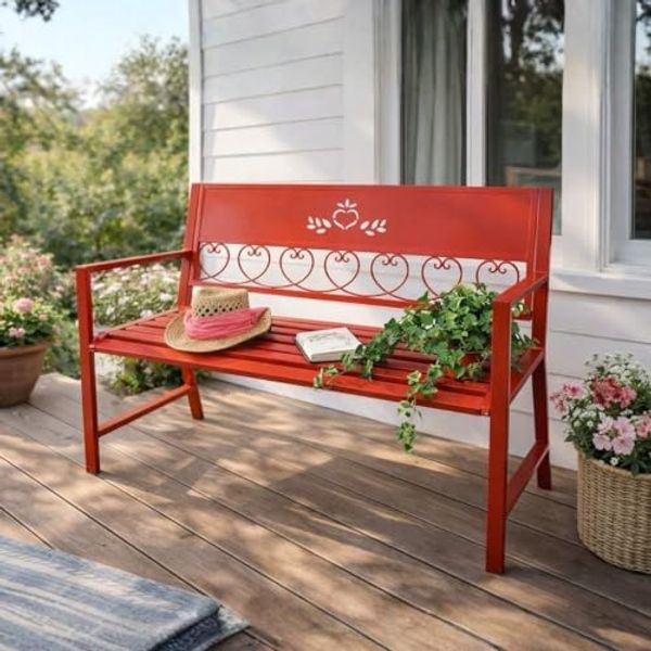 DanDiBo Gartenbank Metall Wetterfest Rot 120 cm 2 Sitzer Sitzbank Passion 121495 Eisen Blumenbank Garten