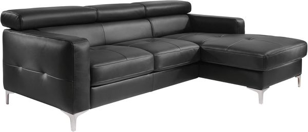 Mivano Ecksofa Sammy, Schlafsofa in Lederimitat mit Bettkasten und Kopfteilverstellung, 227 x 74 x 187, Kunstleder, schwarz