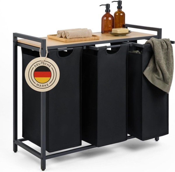 Blumtal Ausziehwäschekorb 2-4 Fächer Wäschesammler mit Ablage und Metallrahmen