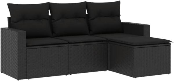 vidaXL 4-tlg. Garten-Sofagarnitur mit Kissen Schwarz Poly Rattan 3251202